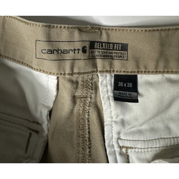 Carhartt Men’s RUGGED FLEX RELAXED FIT CANVAS CARGO WORK PANTS Khaki 36x28 - Picture 3 of 9